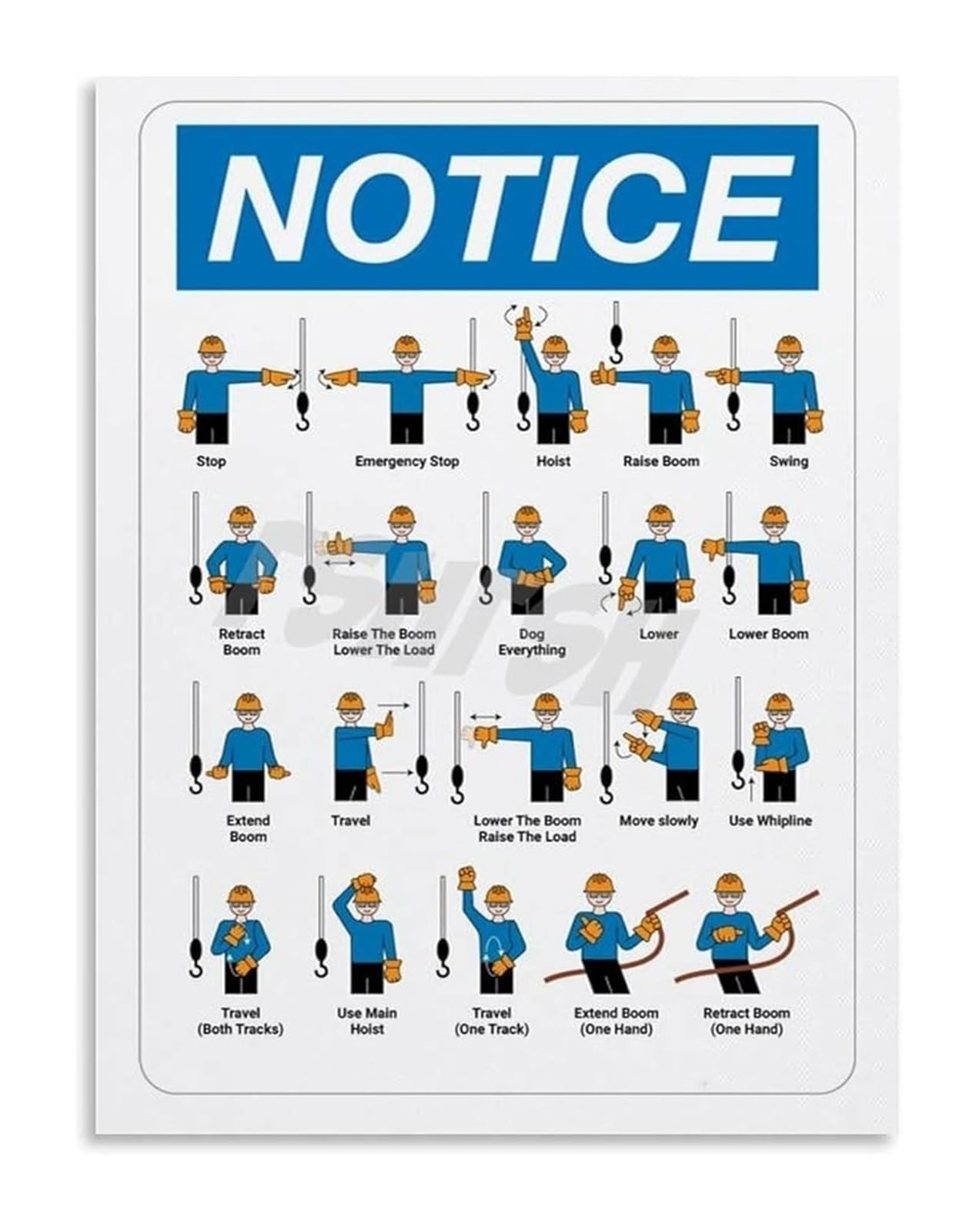 HDKYSWBUEJ Crane Hand Signals Metal Tin Sign Construction Chart Industrial Wall Decor for Warehouse Workshop Garage (8 X 12 inch)