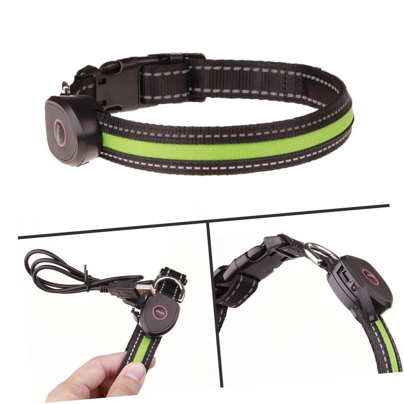 Mipcase 3 Pezzi Collare Led Per Cani Collare Per Animali Domestici Ricaricabile Notte Camminata Sicurezza Verde Taglia S