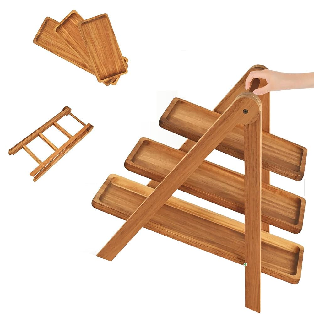 Estantes de Postres de Madera de 3 Capas, Bandejas de Pastelería, Adecuados para Fiestas, Picnics, Estantes Portátiles de Exhibición de Alimentos Plegables (#)