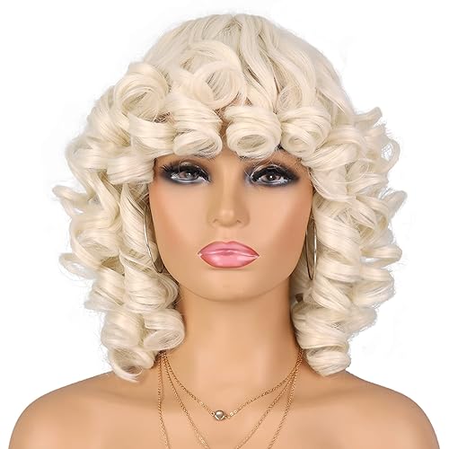 Miniatura 3 de G&T Wig Pelucas cortas y rizadas para mujer, peluca rubia suave y rizada con flequillo, afro, rizado, resistente al calor, peluca sintética de