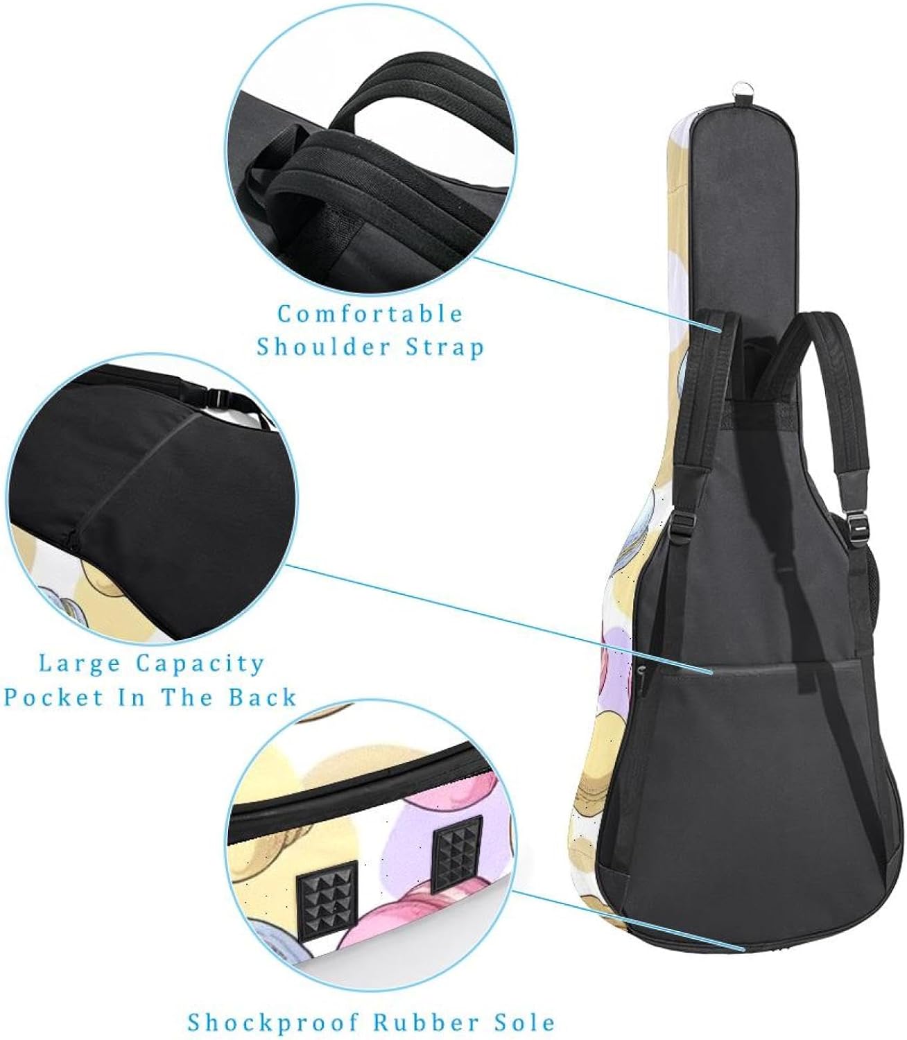 40/41/42-inch Colorful Art Desserts Acoustic Guitar Bag With Adjustable Shoulder Strap And 2 Storage Bags. Guitar Bag With Back Hanging Loop, Electric, and Classical Guitars