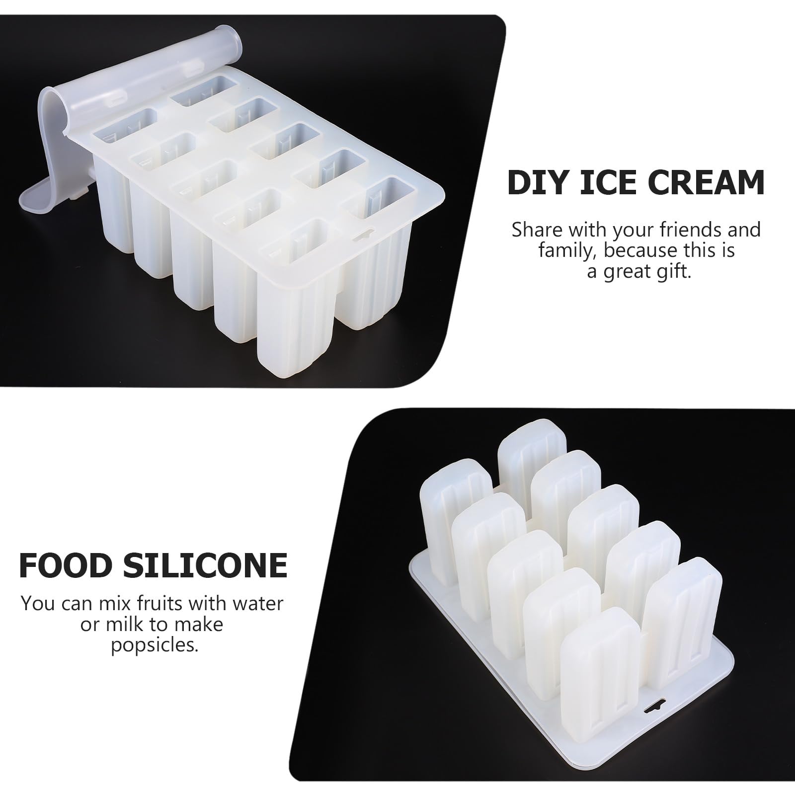 Homoyoyo Moule à Glace DIY 10 Compartiments en Silicone Semi-Transparent avec 62 Bâtonnets en Bois Réutilisable pour Jus Yaourt et Fruits Accessoire Été pour Fabrication Maison