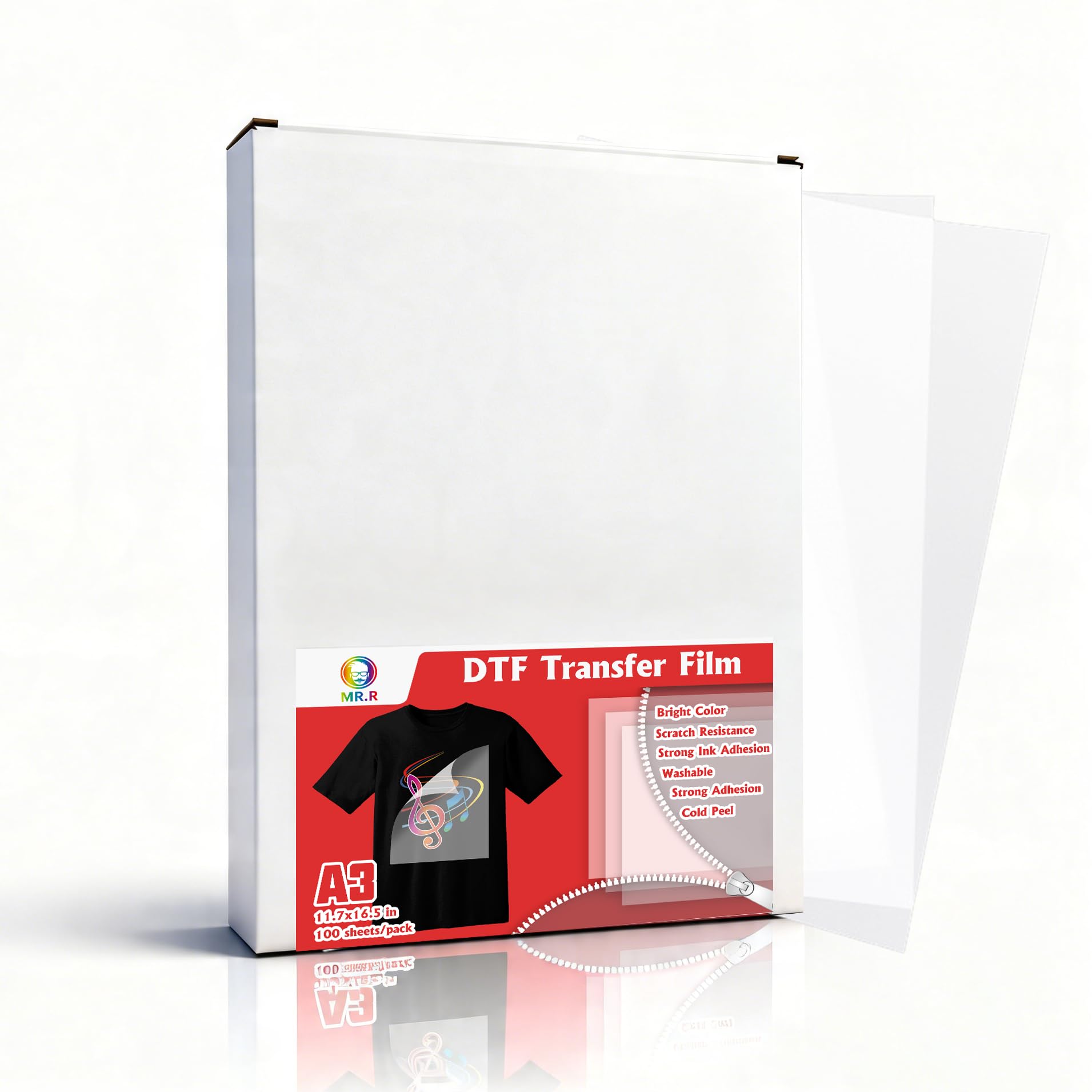 MR.R DTF Transfer Film 100 Sheets A3 Double Sided Clear Pretreat Sheets PET Heat Transfer Paper Direct to T Shirts