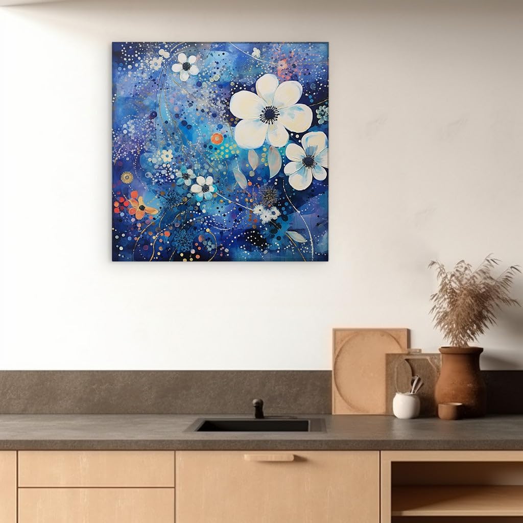 Canvas for Living room. Vivid Blooms in a Midnight Garden Abstract Acrylic Elegance, 27 x 18 inch Canvas Wall Art - Contemporary Masterpieces - Modern Home Decor - 69x46 cm (27x18 inch)
