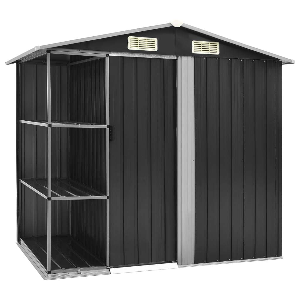 Tidyard Gerätehaus mit 4 Lüftungsklappen Geräteschuppen Outdoor Gartenhaus Schuppen Metallgerätehaus Anthrazit 205x130x183 cm Eisen