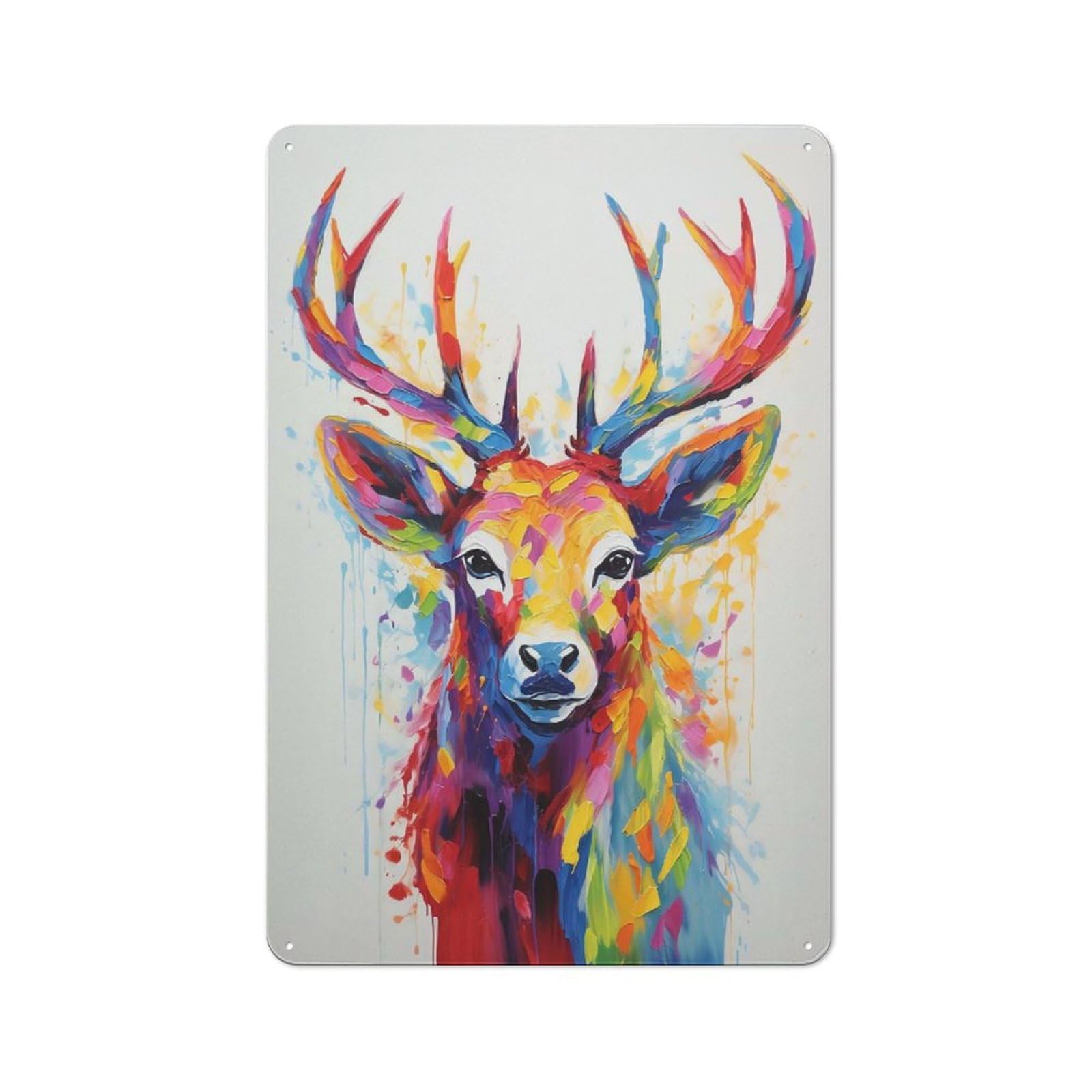 Country Metal Sign with Colorful Deer Design 30x20cm, Barn Style Farmhouse Wall Decor for Farmhouse Kitchen, Pantry Or Dining Area