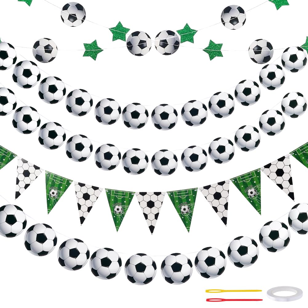 PH PandaHall 4 Styles Football Party Decorations Football Banner Football Garland Bunting Banners Ball Flag Pattern Decorate Cards Supplies for Fans Birthday Sports Themed Party