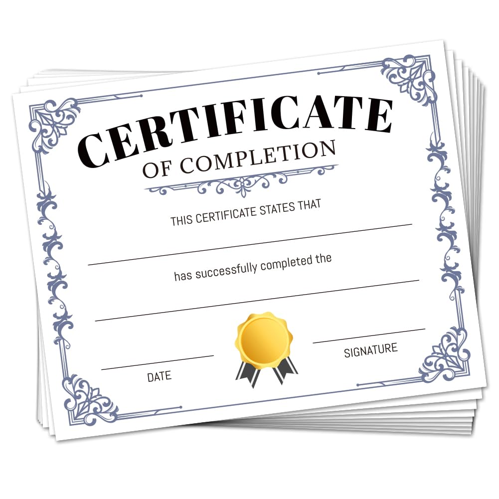 Lot de 30 certificats de réussite minimalistes bleus - Papier de reconnaissance - 25 x 20 cm