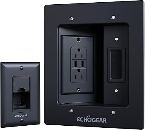 Miniatura 11 de ECHOGEAR Ocultador de cable de TV para TV montado en la pared – Kit de gestión de cables en pared con doble toma para cables de alimentación y bajo