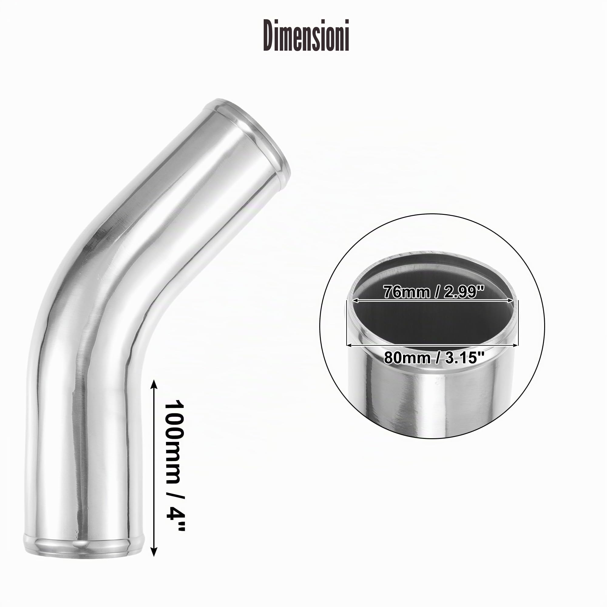 QUARKZMAN Tubo Intercooler in Lega di Alluminio per Auto Universale, Diametro Esterno 80mm (3.15") e Lunghezza Gamba 100mm (4"), Curva a 45 Gradi per Raccordi di Aspirazione dell'Aria