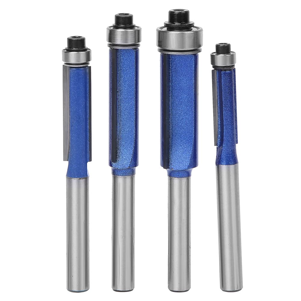 4pcs 1/4 Inch Shank Flush Trim Router Bit, Straight Woodworking Milling Cutter, Sharp YG8 Alloy Bit with Heat Coating for MDF Solid Wood Plywood, Carpenter