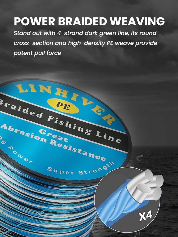 Lenza da pesca intrecciata a 4 fili, in polietilene super forte, resistente all'abrasione, lenza da pesca per acqua salata e acqua dolce, alta sensibilità e non elastica