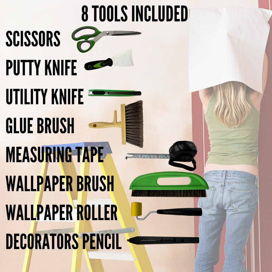 Tsekouri Wallpaper Paste Kit, Set Includes 8 Piece Wallpaper Kit Containing Wallpaper Paste Brush and Smoother - Image 2