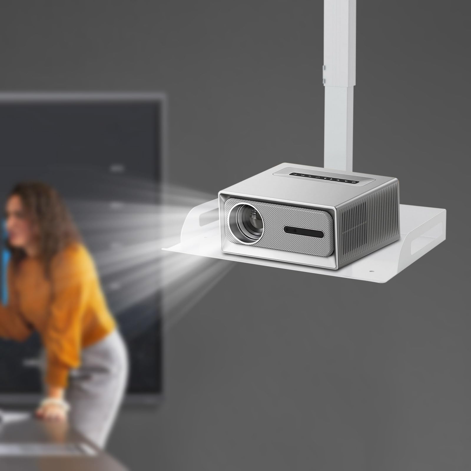 Supporto per proiettore da soffitto, regolabile in altezza, universale, fino a 14 kg, per proiettore casa, ufficio, soggiorno, sala conferenze, aule, ecc. (bianco)