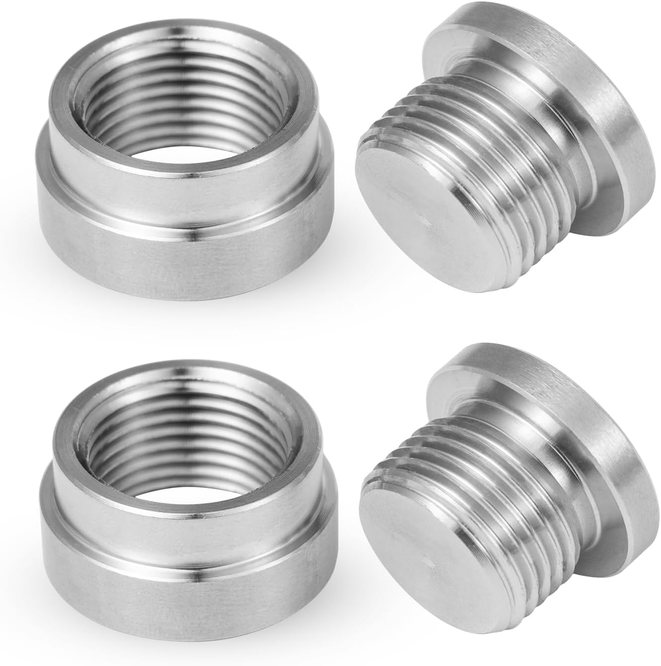 O2 Oxygen Sensor Bung and Plug 304 Stainless Steel M18-1.5,Oxygen Sensor Bung Stepped Style with Plug, Suppied by Hohnnyreet (2, Silver, M18 X 1.5)