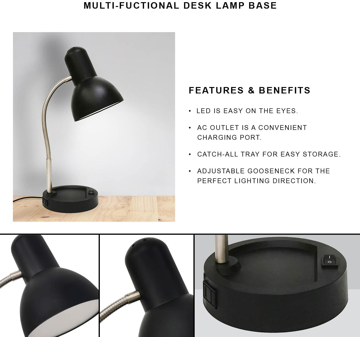 میز تحریر LED گردن غازی مدل Mainstays Lamp ویژگی‌های پایه