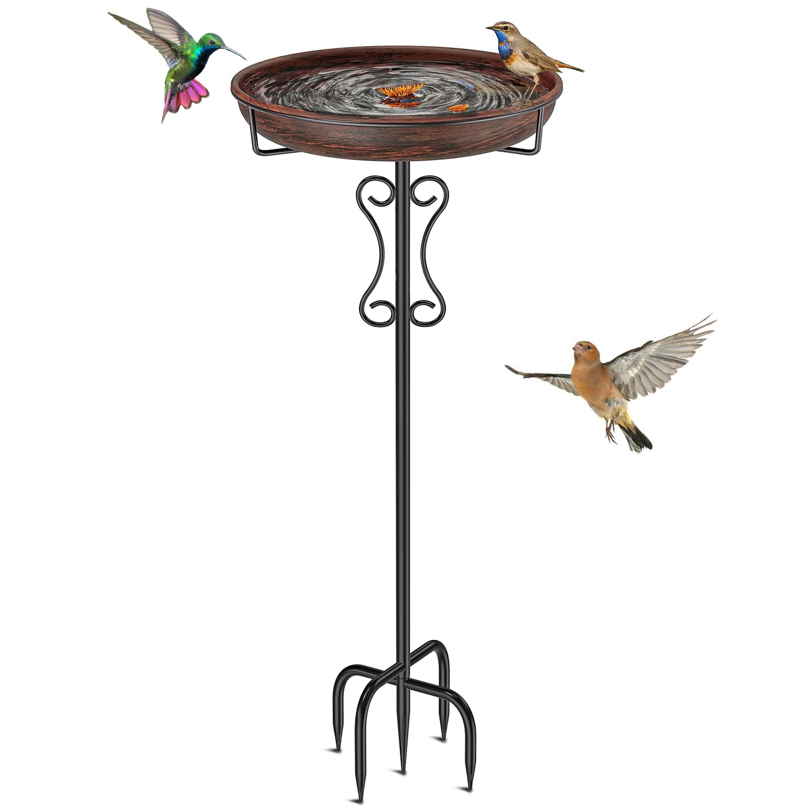 Vogeltränke aus Metall für den Außenbereich, verbesserte Vogeltränke mit 5 Zinken, freistehende Vogelfutterstation für Garten, Terrasse, Hof, Rasen (Vintage-Bronze)