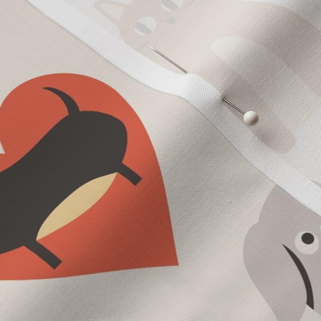 Spoonflower Fabric - Cute Valentine Pet Love Hand-Drawn Vector Pet Friends Cat and Dog Printed on Petal Signature Cotton Fabric Fat Quarter - Sewing Quilting Apparel Crafts Decor