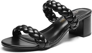 Women's Two Braided Strap Low Heels for Women Open Toe Block Chunky Heels Sandals Holiday Party Wedding Dress Pumps Shoes