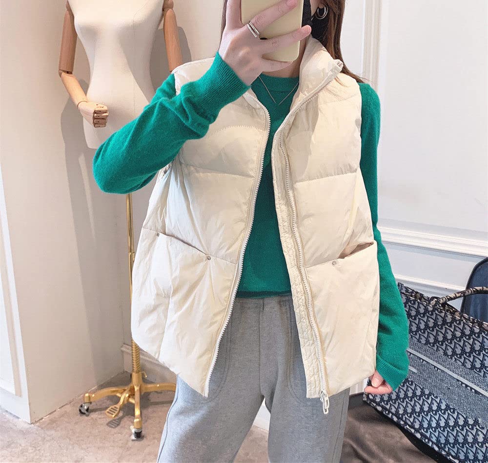 Doudoune Femme Sans Manches, Gilet Pour Femme Avec Col Montant Veste Sans Manches Blanche Chaude Ultralégère Gilet Paddad Pour Femme Manteau D'Hiver Matelassé Sans Manches Pour Femme Gilet De Spo