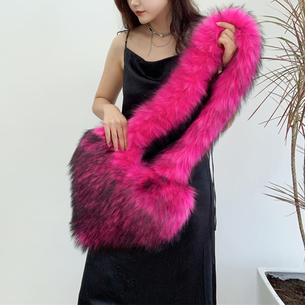 Rejolly Heart Shaped Furry Purse for Women Large Soft Shoulder Bag Fluffy Faux Fur Trendy Y2K Girls Handbag