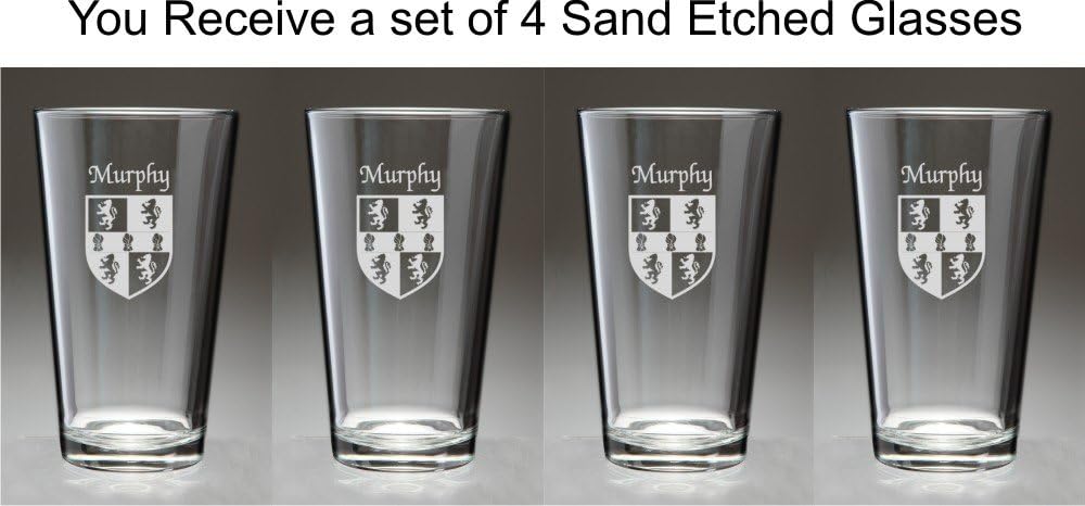 Murphy Irish Coat of Arms Pint Glasses - Set of 4 (Sand Etched)