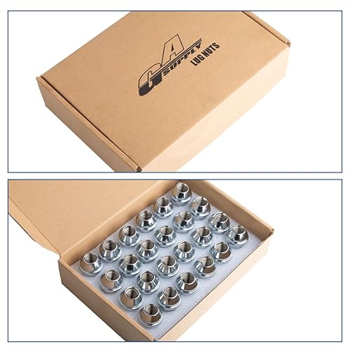 Vista 110 de GAsupply Tuercas de llanta de estilo de fábrica OEM de 14 x 2, 24 piezas de una sola pieza cromadas grandes tuercas de asiento de bellota de 2