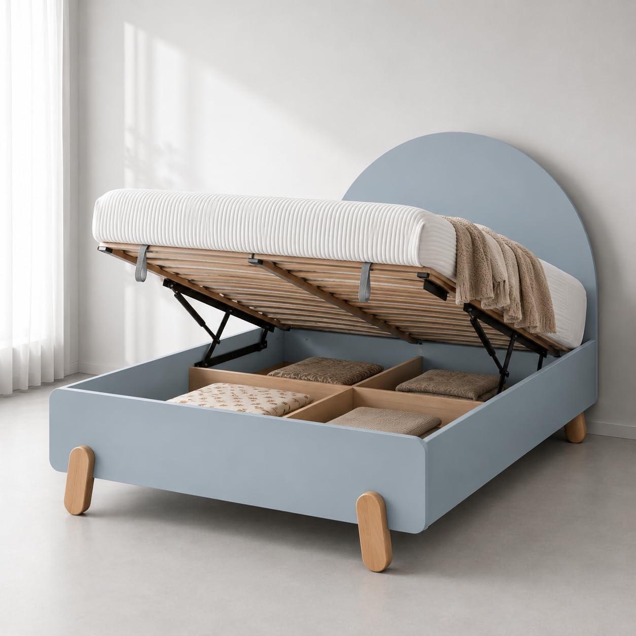 Kids Single Bed for Children | Solid Acacia Wood Wooden Bed | Light Blue Kids Cot Bed | Modern Bedroom Furniture for Children | Durable Single Child Bed for Bedroom-image-43