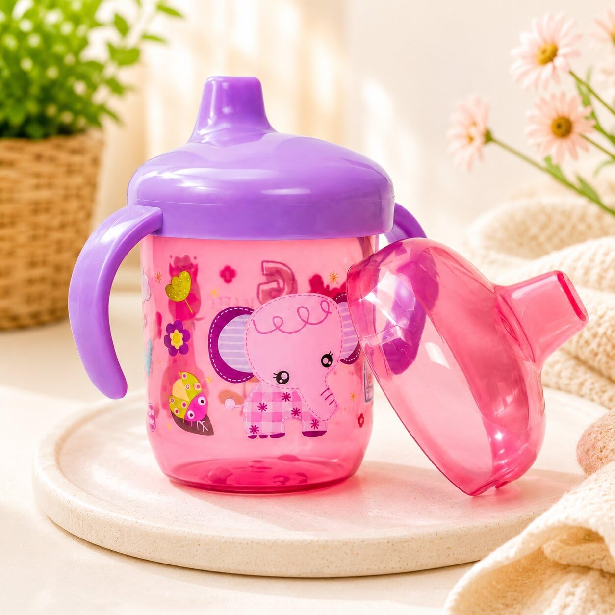 Adore Spazzo Duck Bill/Hard Spout Sipper with Twin Handle & Hygiene Cap- 250ml (Pink)-picture-24