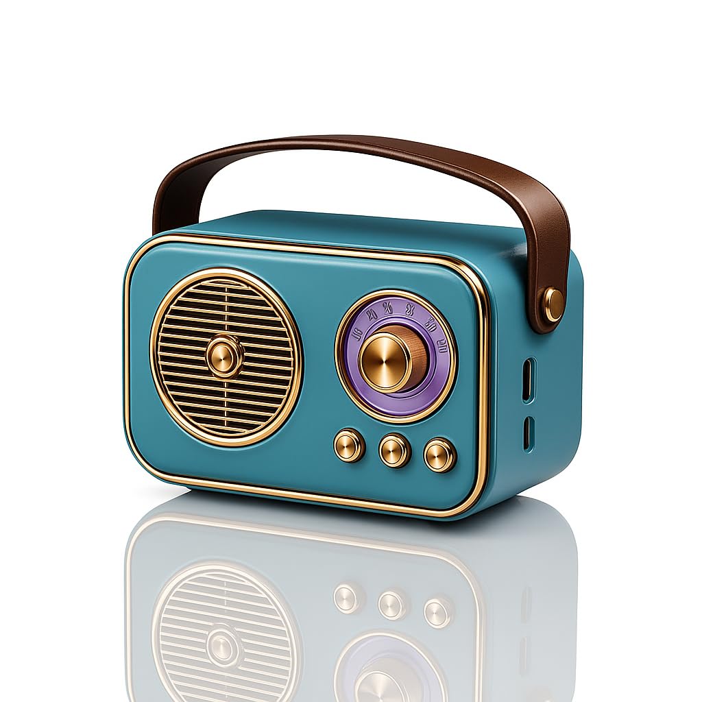 Fire turtle Vintage Bluetooth Wireless Speaker | 10W RMS Loud Sound | Retro Design with Type-C Charging, 8H Battery Backup, USB & AUX Input, Portable Home & Outdoor Speaker 636 Blue