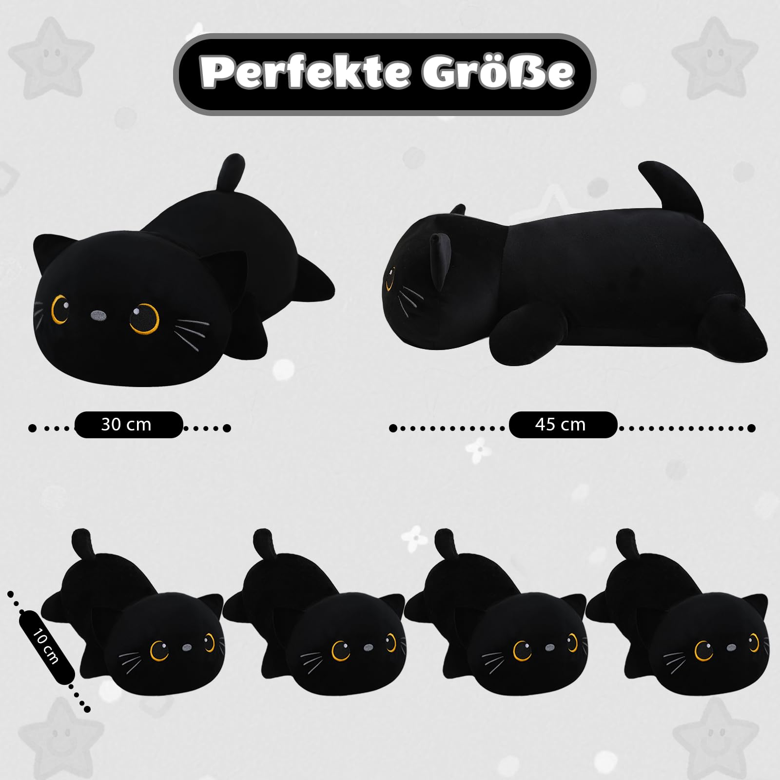 SQEQE Black Cat Plushies wypchane zwierzęta z 4 niemowlętami, śliczny czarny kot, pluszowa poduszka, miękka zabawka, prezent urodzinowy dla dziewcząt, chłopców