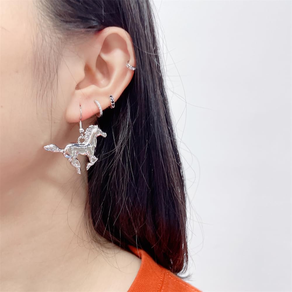 Dainty Horse Dangle Drop Earrings for Women Cute Silver Plated Animal Lucky Hook Dangling Hanging Lightweight Hypoallergenic Fashion Jewelry Gift - Image 6