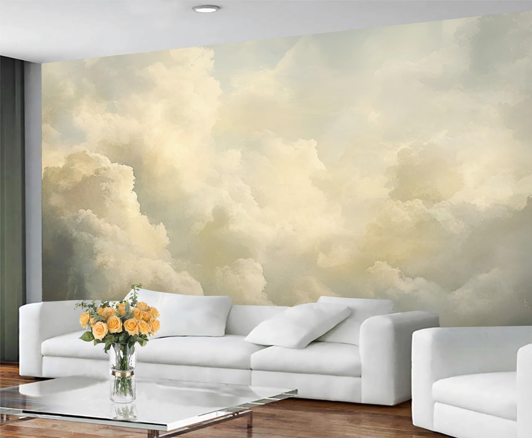 GIVLWF Cloud Wallpaper, Retro Sky Bedroom Wallpaper, Cartoon Clouds Wall Paper for Living Room, Not Self Adhesive Sky Cloud Wall Mural, Landscape Large Mural & Room Decor