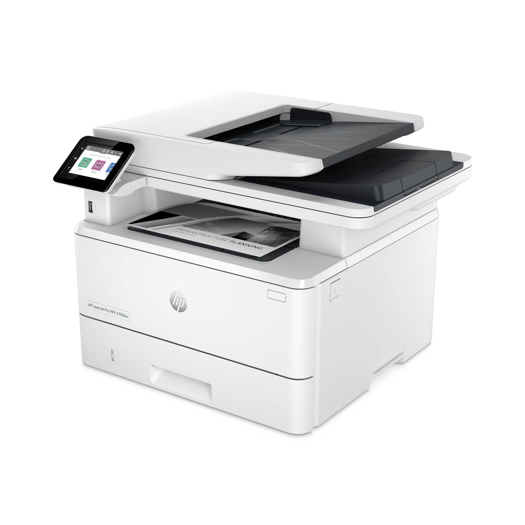 HP LaserJet Pro MFP 4102dw 2Z622F, Imprimante Multifonction A4, Impression Automatique Recto Verso, Noir et Blanc, 42 ppm, USB hôte, Wi-FI, Ethernet, ADF, Blanche