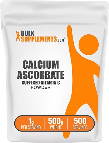 BulkSupplements. com Ascorbato de calcio en polvo  Suplemento tamponado de vitamina C, polvo de calcio  vegano y sin gluten, 0.04 oz por porción,