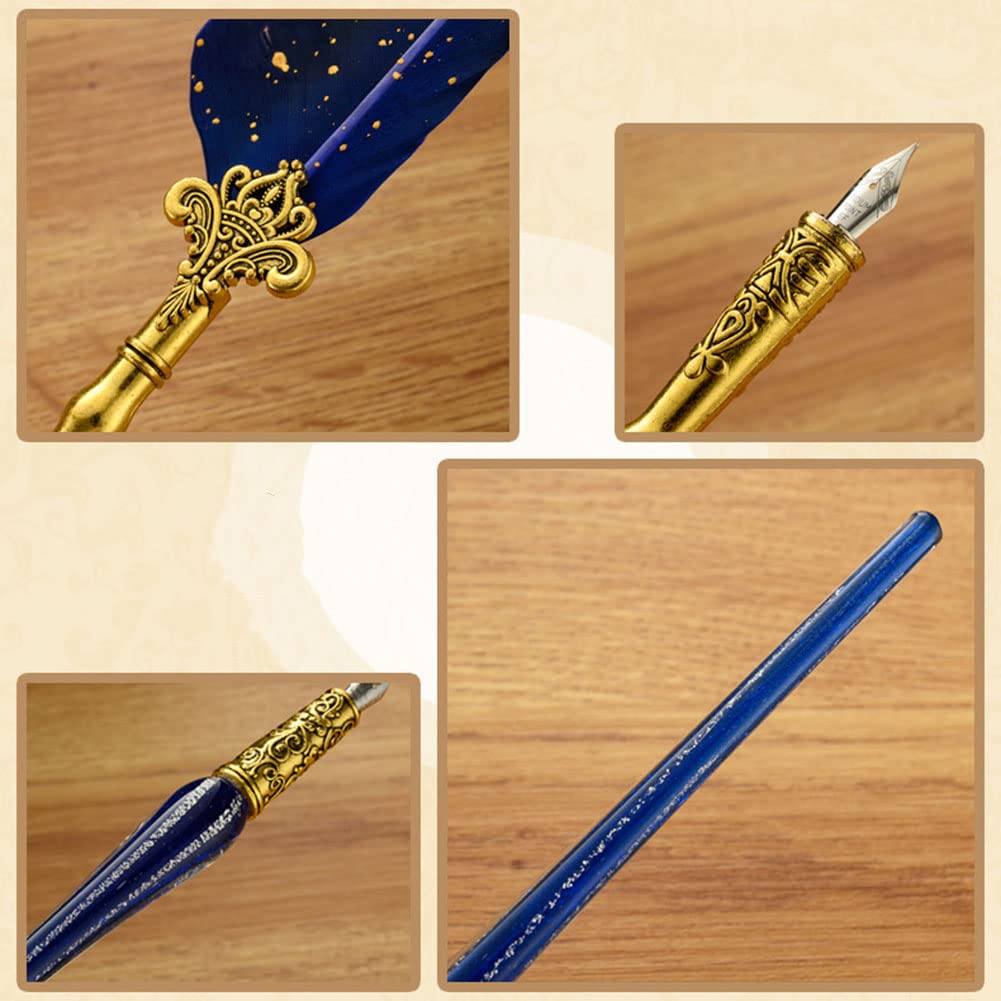 JAWSEU Stylo Dip à Plume Set, Plume Ecriture Stylo Calligraphie Plume à Encre Set avec 6pcs Encre, Stylo à Encre Rétro pour Signatures,Dessin,Ecriture,Décoration Et Cadeau