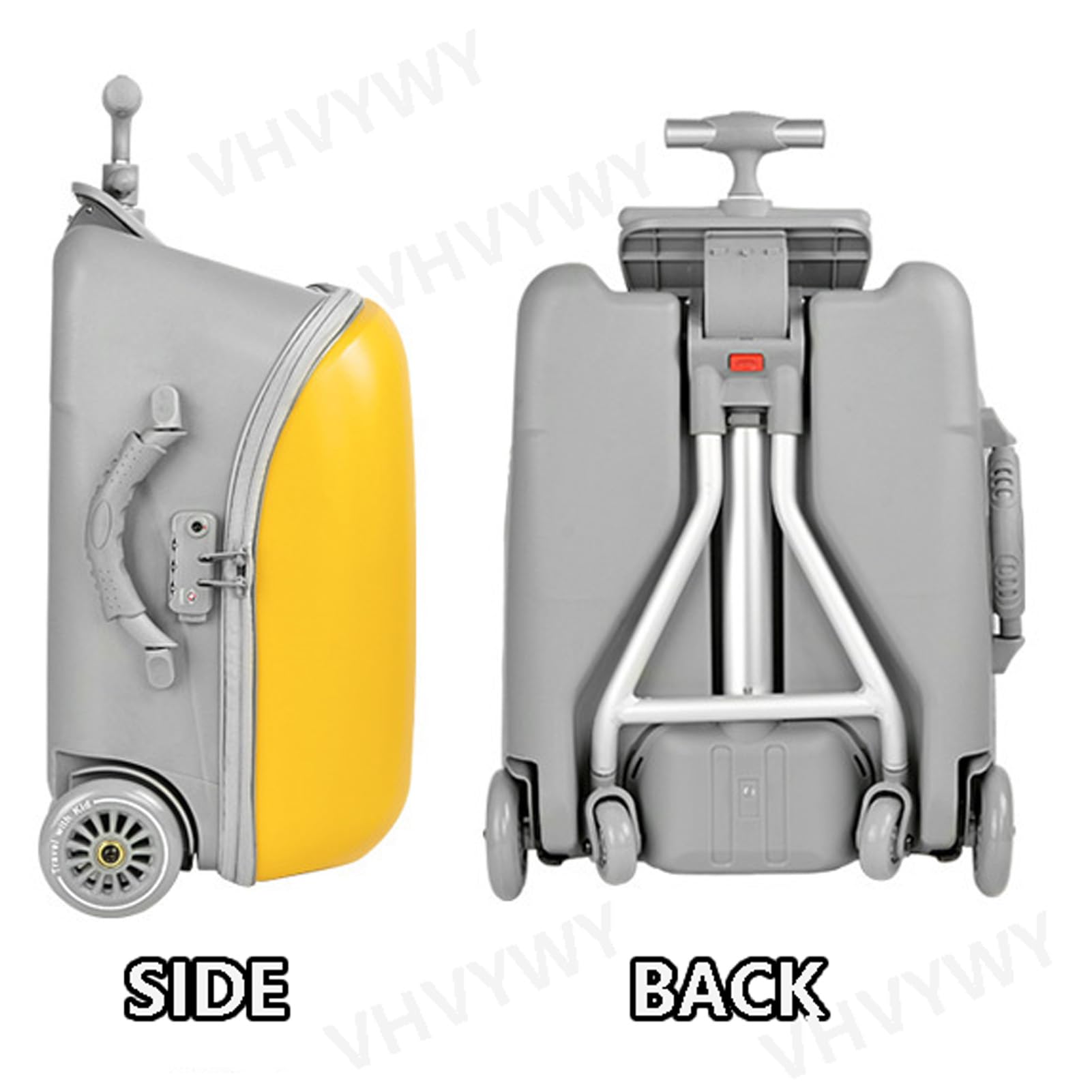 Valigia da viaggio per bambini, 50,8 cm, pieghevole e rimovibile, espandibile, con seggiolino per bambini, passeggino leggero 2 in 1 e set valigia con guardrail, Giallo, Tempo libero Viaggi