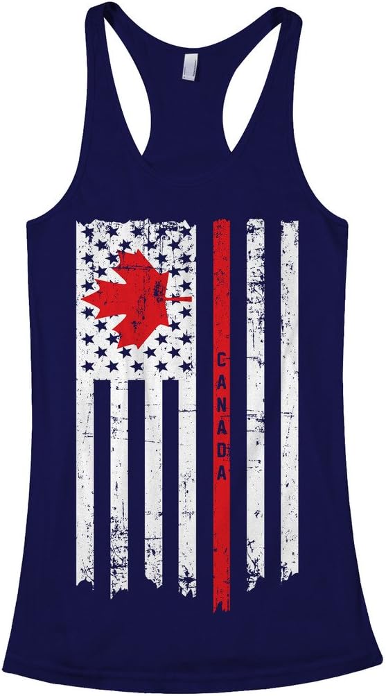Threadrock Women's Canada USA Canadian American Flag Racerback Tank Top