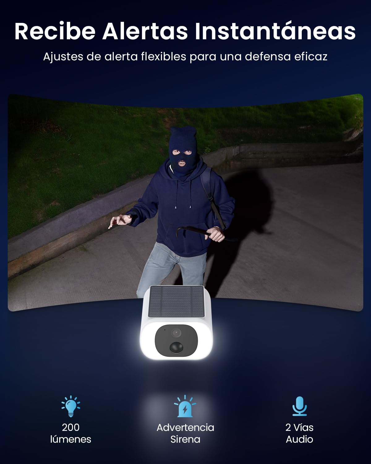 ieGeek 2K Camara Vigilancia WiFi Exterior Solar, Cámara de Seguridad sin Cables con Panel Solar Integrado, Visión Nocturna en Color, WiFi 2.4GHz, PIR Movimiento Detección, Audio Bidireccional