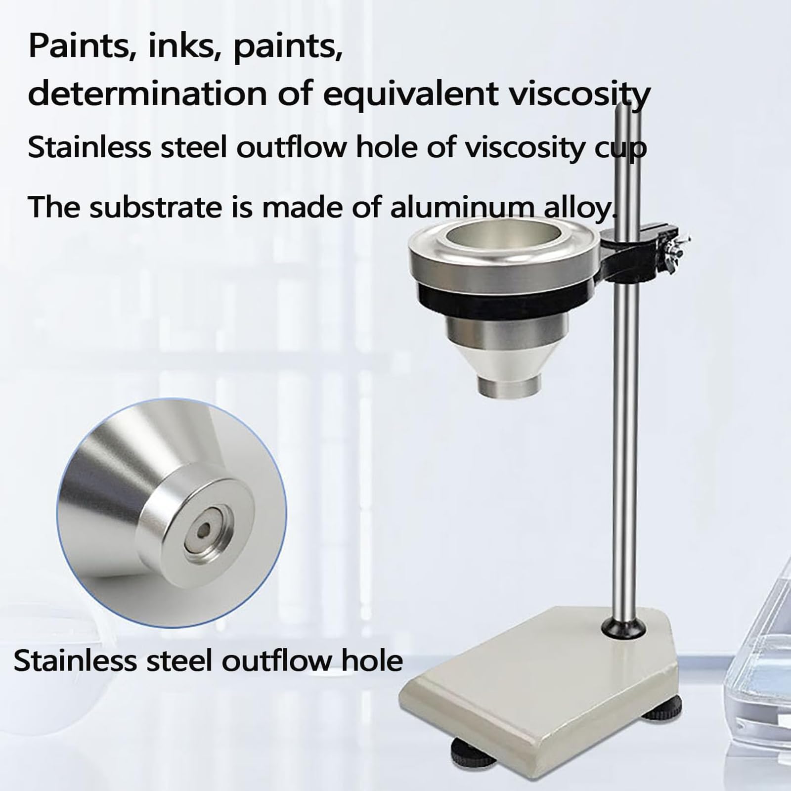 Medidor de viscosidad con soporte ajustable para pruebas precisas de tinta en laboratorios y control de calidad