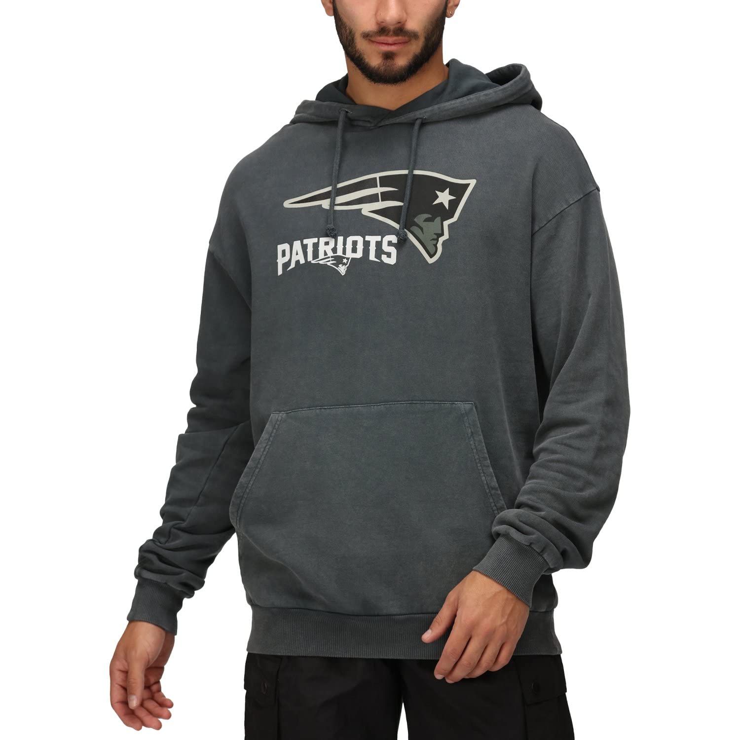 Felpa Con Cappuccio New England Patriots Re:covered - Lavata Effetto Consumato, Nero, Taglia XL