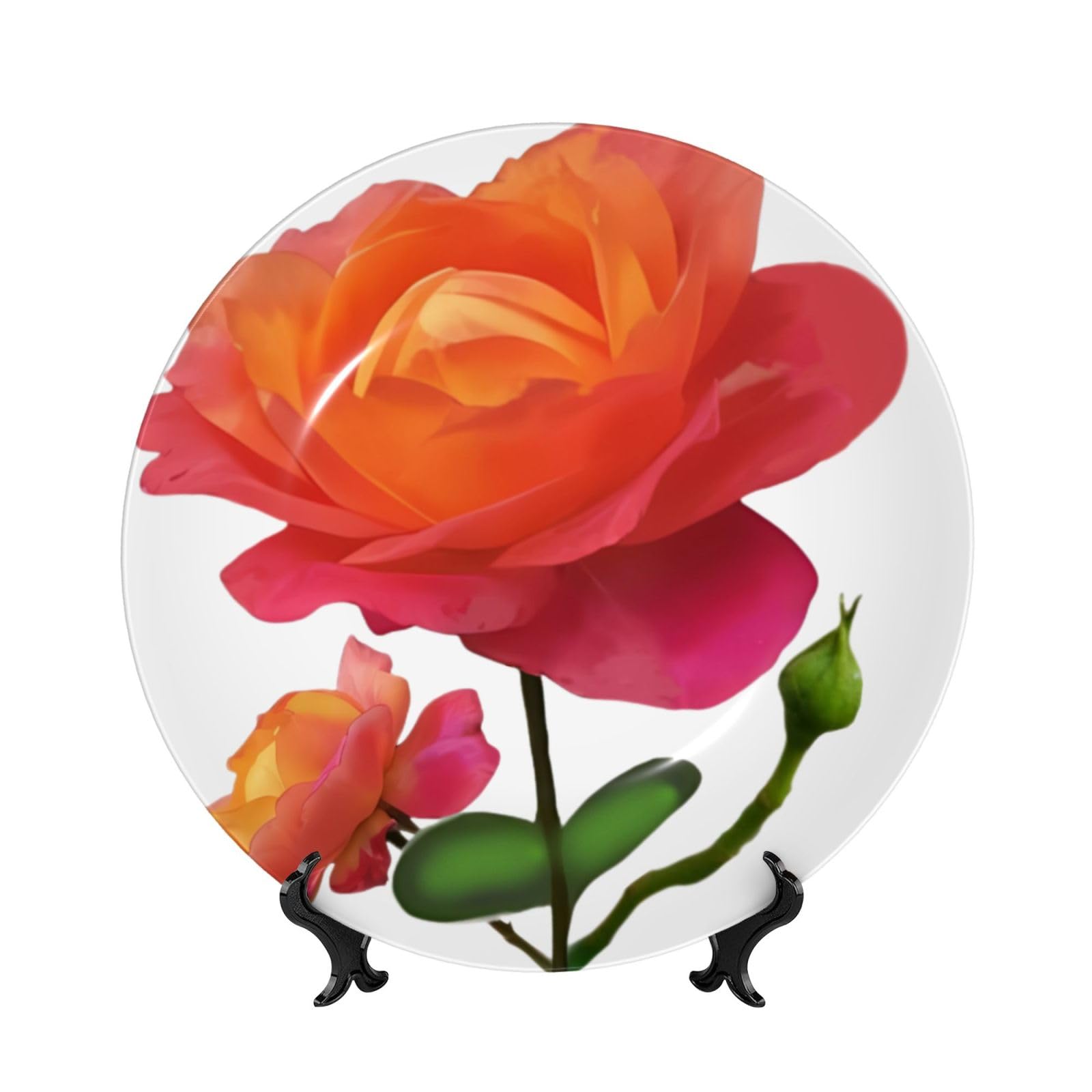 SXZVVBN Blooming moonflower Bone China Decorative Plate Art with Stand Removable Adhesive Hanging for Home Office 6in（15cm）