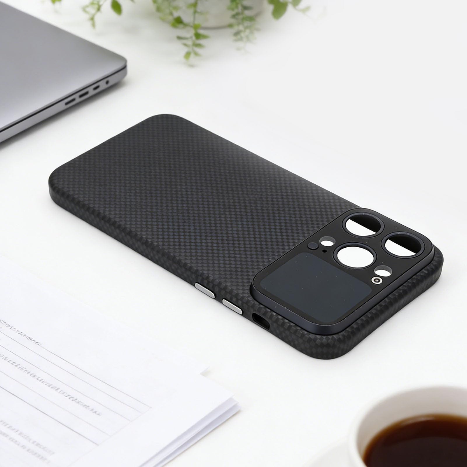 Funda para Teléfono con Pantalla Táctil de 1,71 Pulgadas, Cubierta Magnética de Fibra de Carbono, con Notificaciones de Mensajes y Control de Música