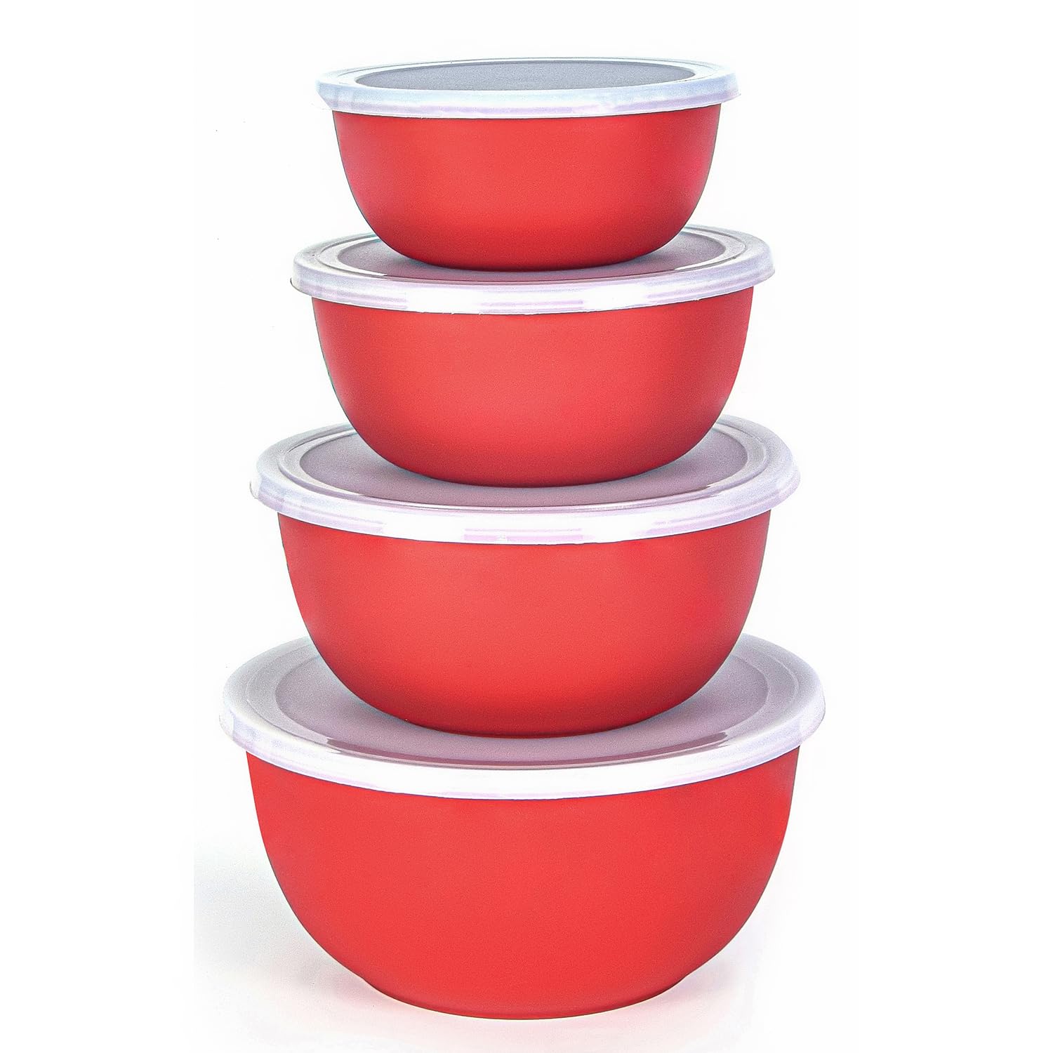 Zaib Stainless Steel Micrwoave Safe Containers with Lid for Kitchen Food Stroage | Euro Mixing Bowls (4 Pcs Red Plain)