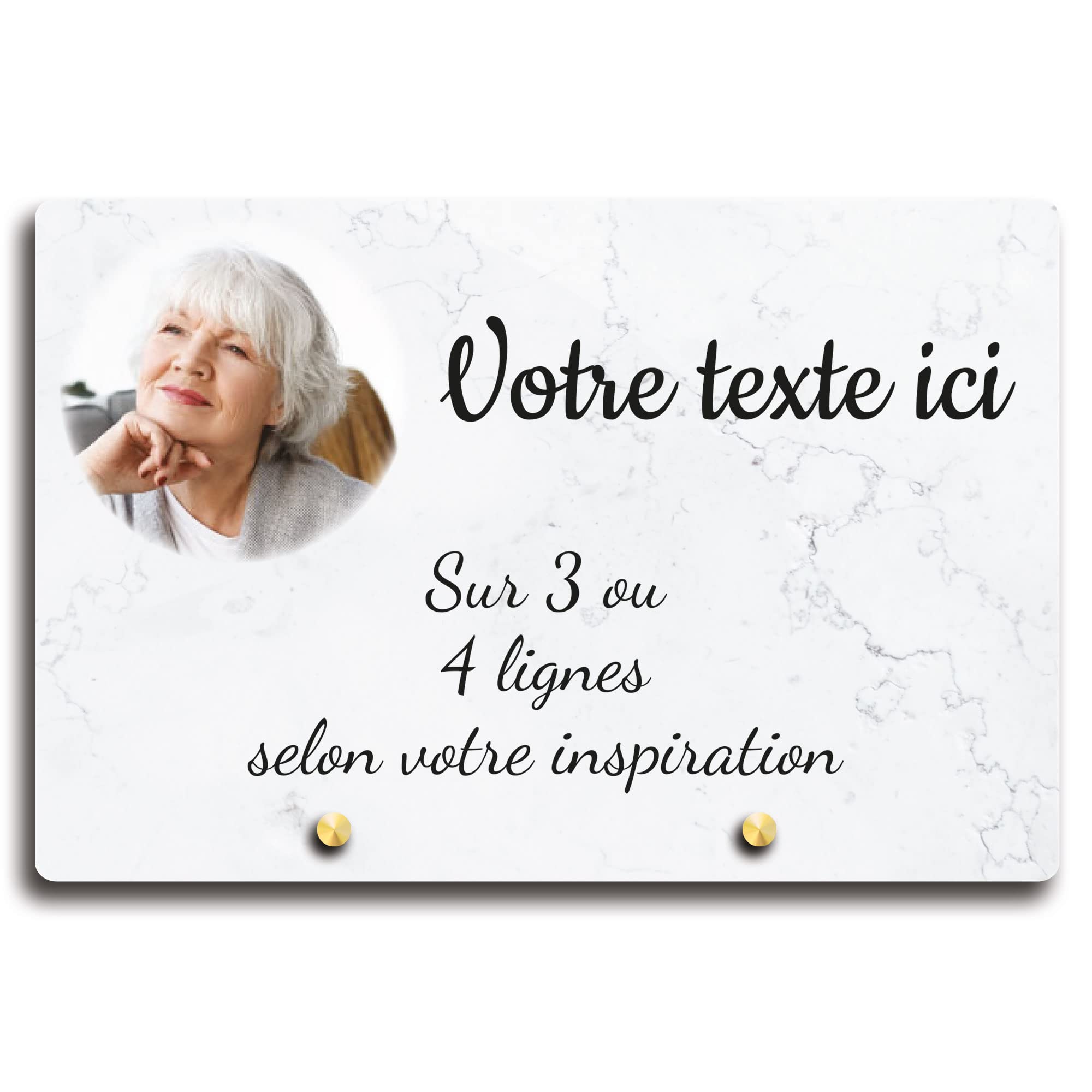 Targa funeraria rettangolare con foto in plessi, motivo marmo, diverse dimensioni, spessore 6 mm, personalizzata su più righe, 30 x 20 cm