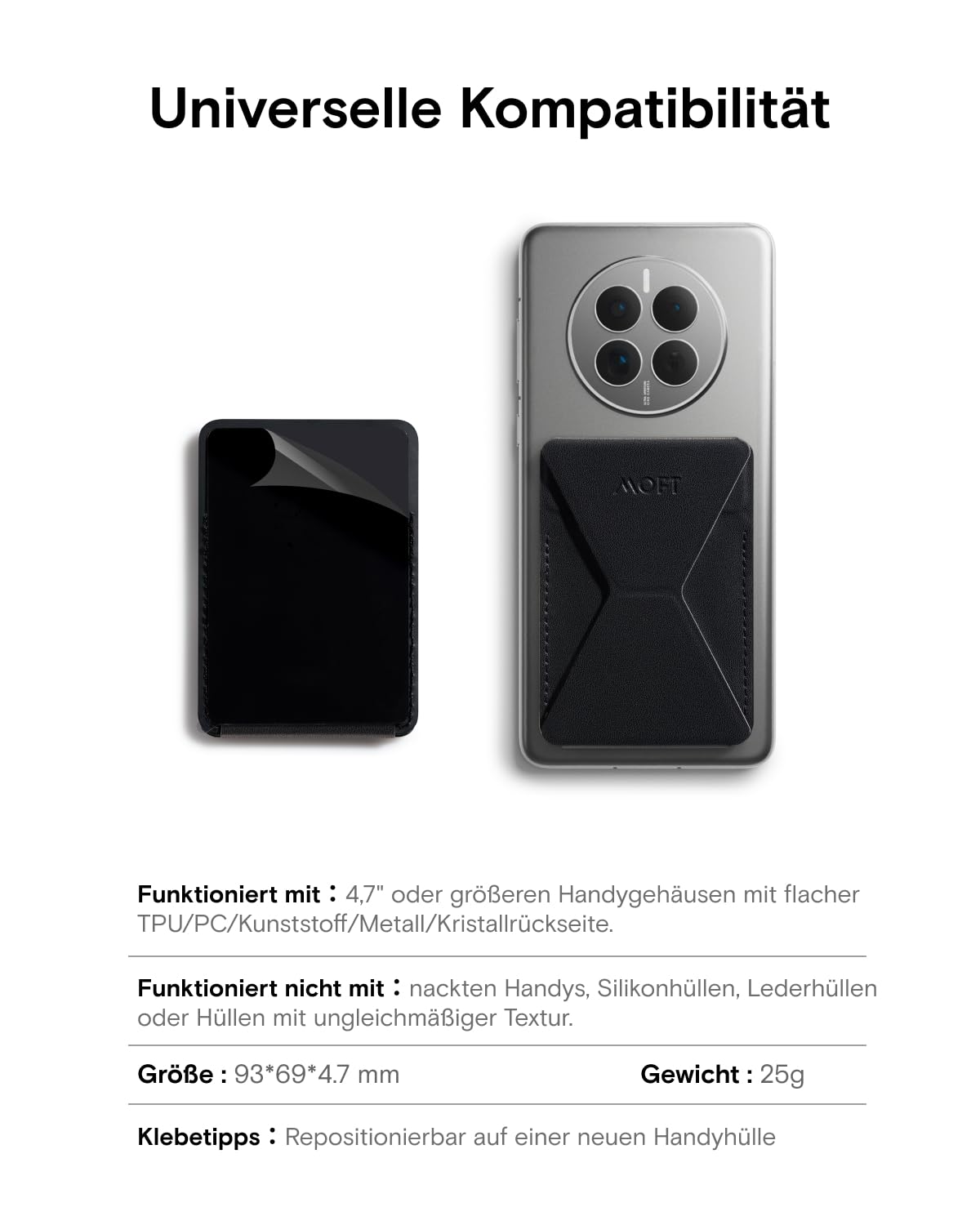 MOFT Kartenhalter Handy Ständer, Unsichtbare Selbstklebende Kartenhalter Portemonnaie, Veganes Leder Stick On Karten Portemonnaie für iPhone Android Smartphones (Jet Black)