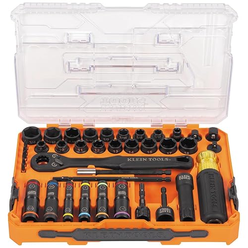 Klein Tools 65500KNECT 39‑Piece 3/8‑Inch Pass-Through Impact Socket Set with 90‑Tooth Ratchet