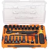 65500KNECT KNECT Impact Socket Set, SAE and Metric Pass Through Socket Set, 90-Tooth Ratchet, MODbox Case, SAE, Metric, Screwdriver Handle, Bits, 39-Piece