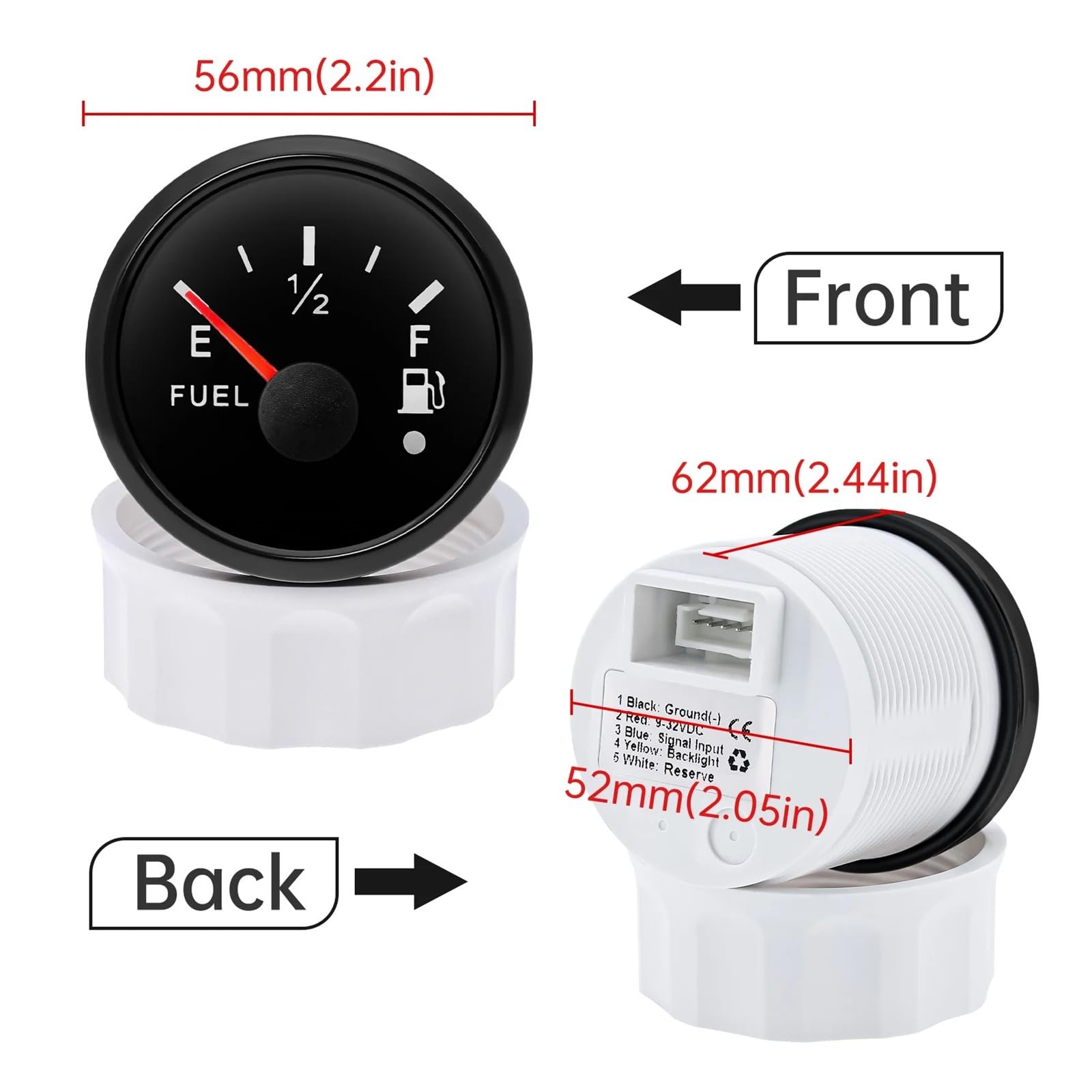 Wodoodporny IP67 52mm wskaźnik poziomu paliwa + czujnik poziomu oleju czerwona dioda LED miernik zbiornika oleju z alarmem samochodowym RV Camper Stabilne monitorowanie(240-33ohm,125mm SensorXGauge)
