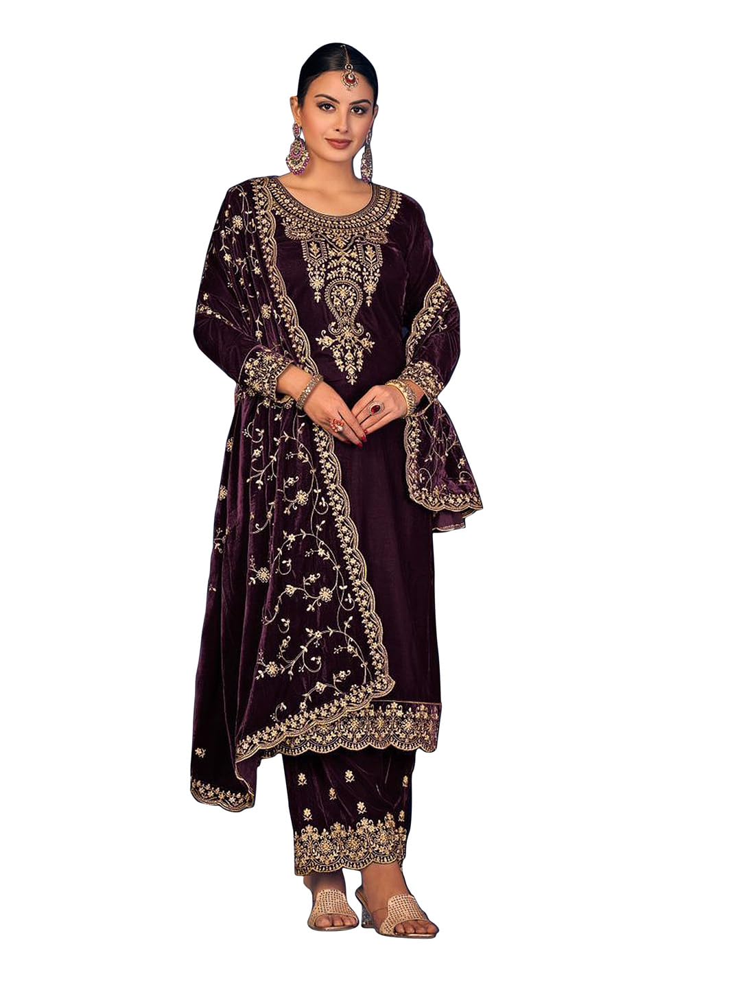JATRIQQ Velvet Embroidered Salwar Suit Material